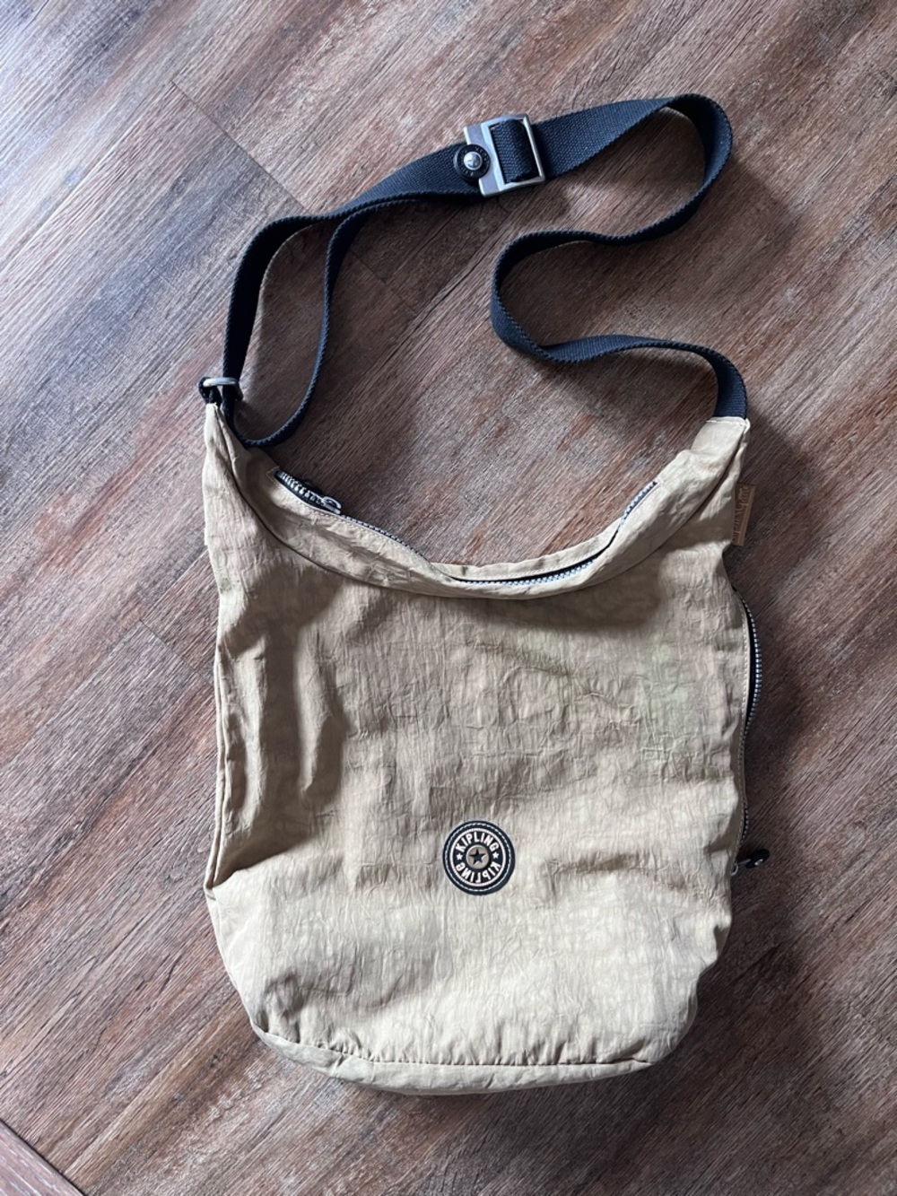 Kipling Tan Beige Crossbody Bag with Black Strap